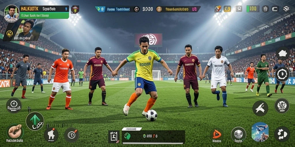 Tampilan gameplay yang menarik di lapangan sepak bola.