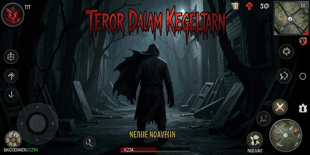 Gameplay menegangkan di dunia Horror dengan kegelapan yang mencekam.