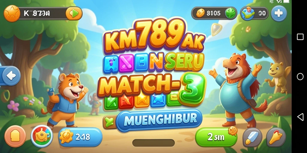 Screenshot gameplay KM789 menampilkan tantangan menarik dalam permainan Match-3.