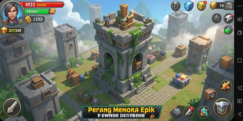 Gameplay menara pertahanan yang penuh tantangan dan strategi.