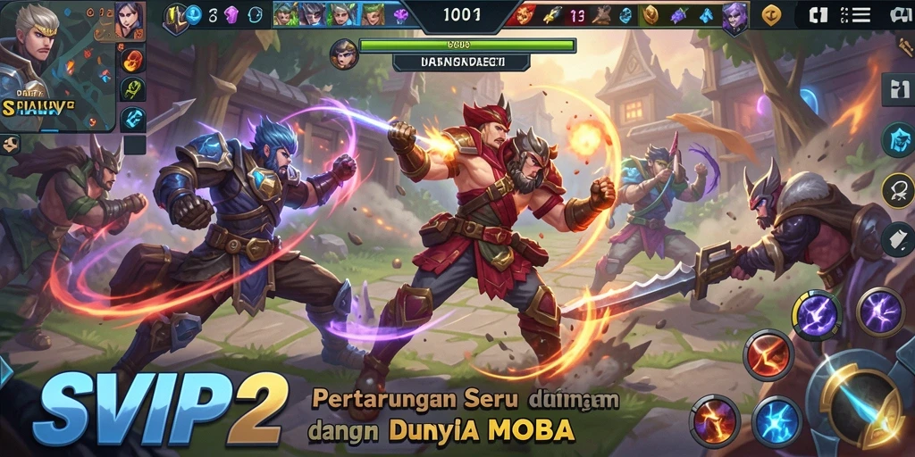 Tangkapan layar utama SVIP2 menampilkan aksi intens dalam permainan MOBA.